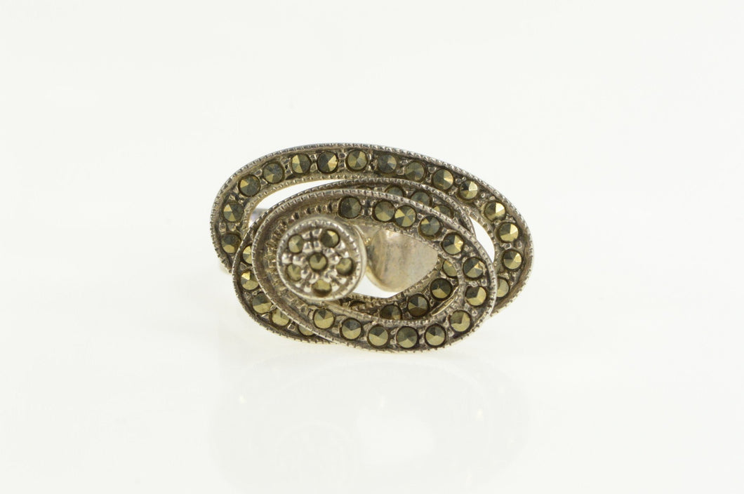 Sterling Silver Oval Marcasite Layered Spinner Statement Ring