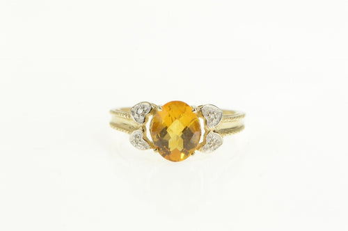 10K Citrine Diamond Accent Statement Ring Yellow Gold