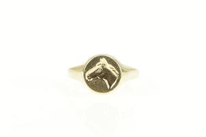 14K Embossed Horse Signet Wax Seal Equestrian Ring Yellow Gold