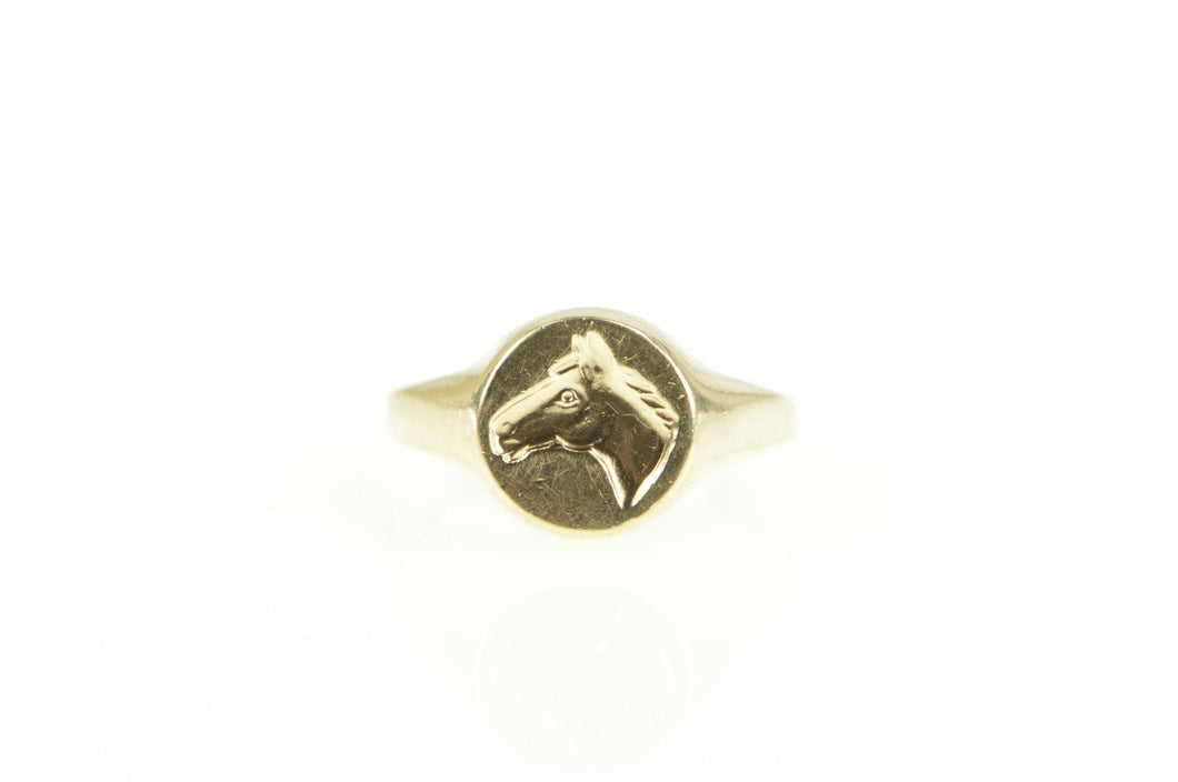 14K Embossed Horse Signet Wax Seal Equestrian Ring Yellow Gold