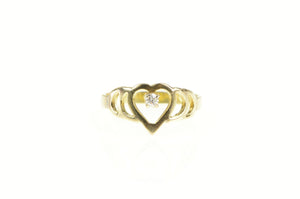 14K Diamond Inset Heart Love Symbol Band Ring Yellow Gold
