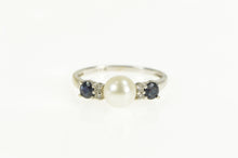 Load image into Gallery viewer, 10K Pearl Sapphire Diamond Classic Statement Ring White Gold