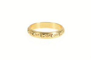14K 3.7mm Orange Blossom Ornate Wedding Band Ring Yellow Gold