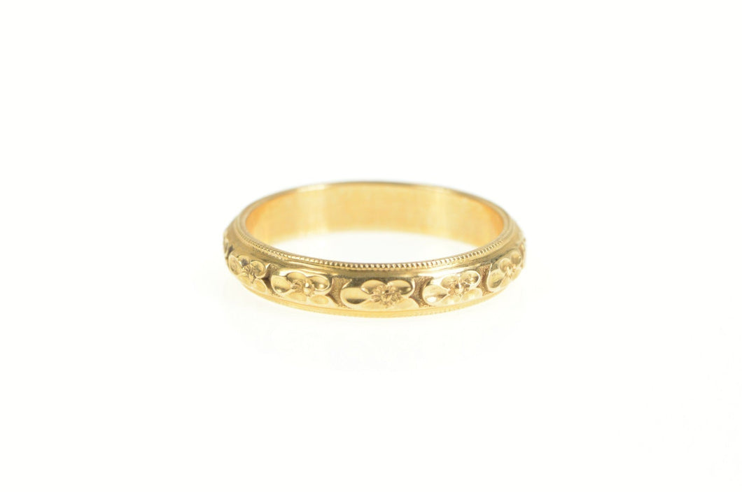 14K 3.7mm Orange Blossom Ornate Wedding Band Ring Yellow Gold