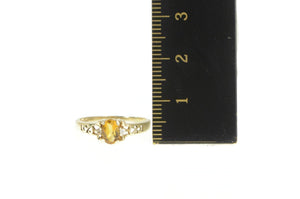 10K Citrine Diamond Three Stone Classic Ring Yellow Gold