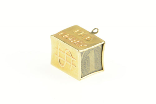 14K Money Symbol Cash Box Dollar Bill Charm/Pendant Yellow Gold