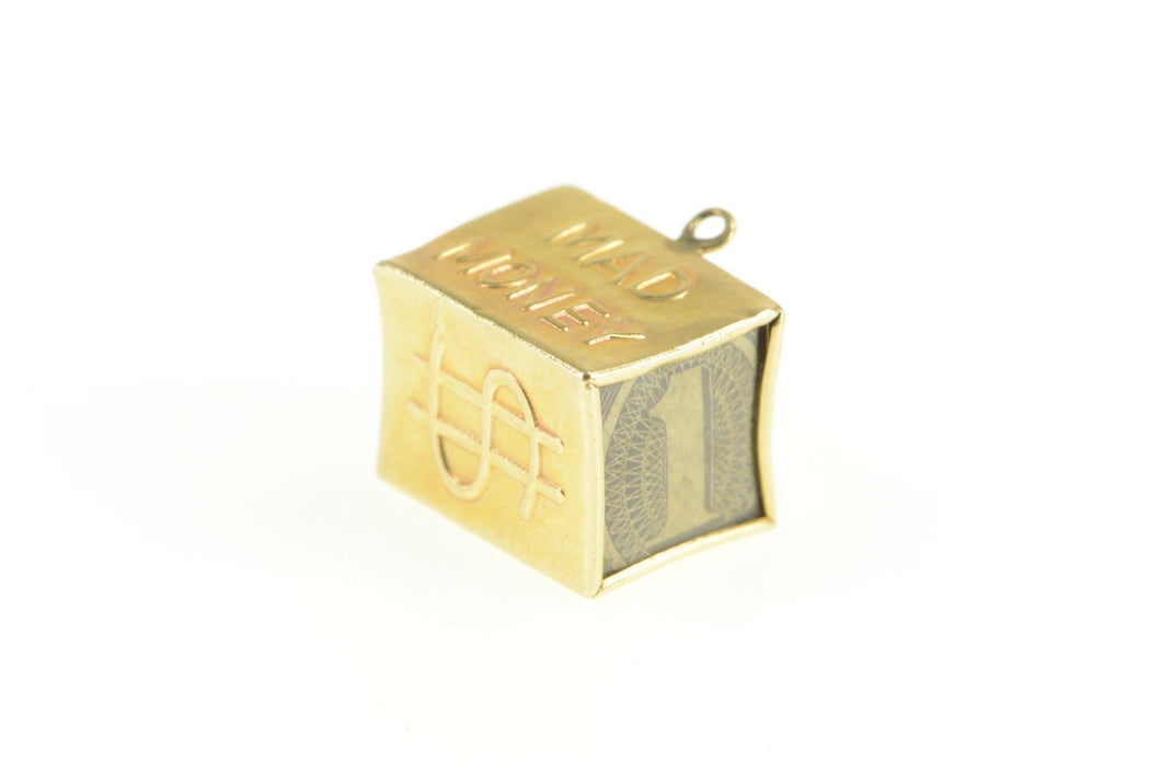 14K Money Symbol Cash Box Dollar Bill Charm/Pendant Yellow Gold