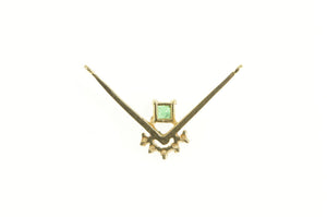 14K Princess Cut Emerald Diamond Chevron Pendant Yellow Gold