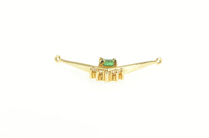 14K Princess Cut Emerald Diamond Chevron Pendant Yellow Gold