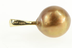 14K Gold Brass Pearl Classic Simple Pendant Yellow Gold