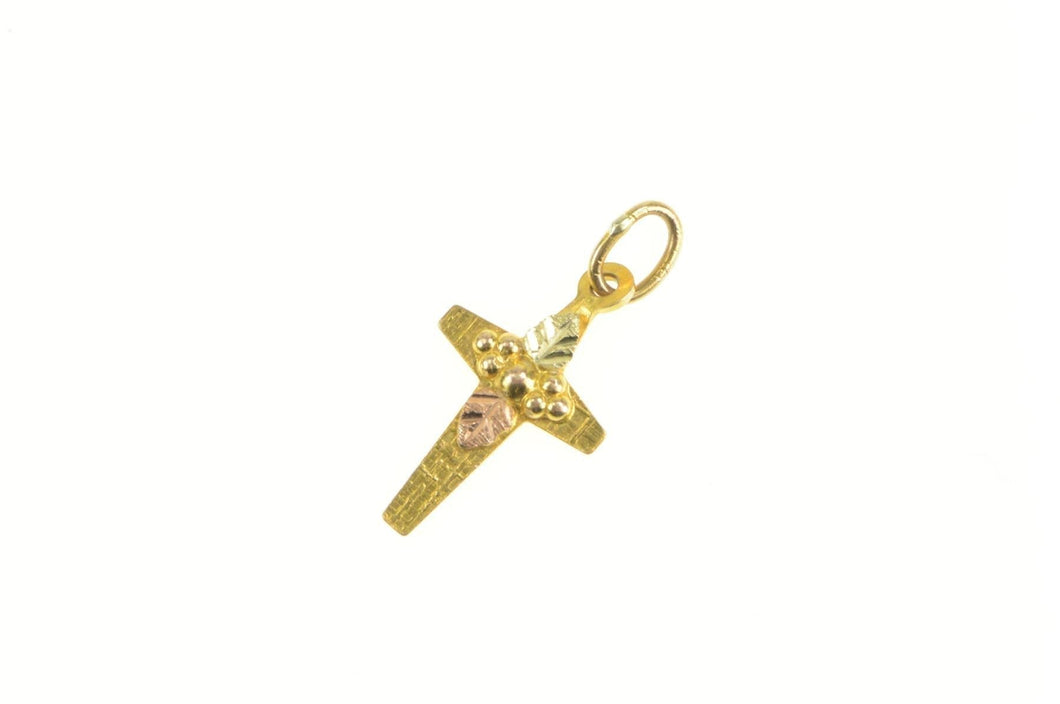 10K Black Hills Leaf Cross Christian Faith Charm/Pendant Yellow Gold