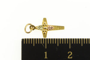 10K Black Hills Leaf Cross Christian Faith Charm/Pendant Yellow Gold