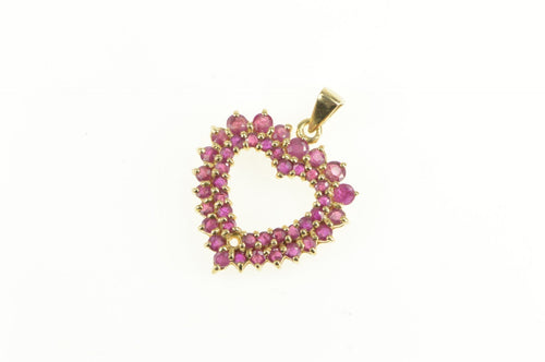 14K Ruby Encrusted Heart Love Symbol Pendant Yellow Gold