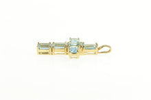 Load image into Gallery viewer, 10K Emerald Cut Blue Topaz Cross Christian Faith Pendant Yellow Gold