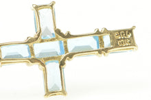 Load image into Gallery viewer, 10K Emerald Cut Blue Topaz Cross Christian Faith Pendant Yellow Gold