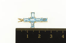 Load image into Gallery viewer, 10K Emerald Cut Blue Topaz Cross Christian Faith Pendant Yellow Gold