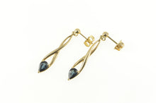 Load image into Gallery viewer, 14K Pear Sapphire Inset Twist Dangle Drop Earrings Yellow Gold