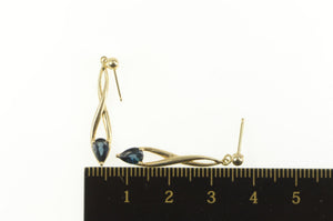 14K Pear Sapphire Inset Twist Dangle Drop Earrings Yellow Gold