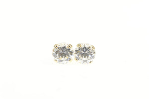 14K Round Classic Solitaire Simple CZ Stud Earrings Yellow Gold