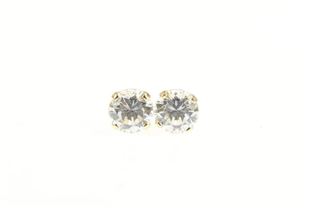 14K Round Classic Solitaire Simple CZ Stud Earrings Yellow Gold