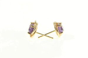 14K Oval Amethyst Solitaire Classic Twist Stud Earrings Yellow Gold