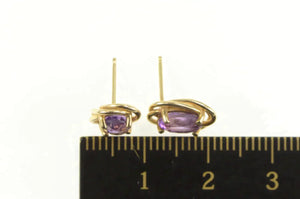 14K Oval Amethyst Solitaire Classic Twist Stud Earrings Yellow Gold