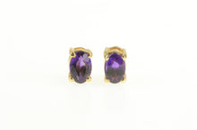 Load image into Gallery viewer, 14K Amethyst Oval Solitaire Classic Simple Stud Earrings Yellow Gold
