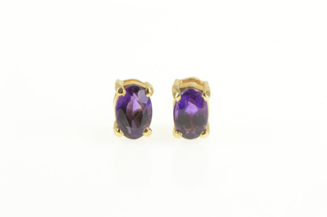 14K Amethyst Oval Solitaire Classic Simple Stud Earrings Yellow Gold