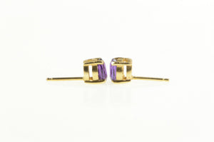 14K Amethyst Oval Solitaire Classic Simple Stud Earrings Yellow Gold