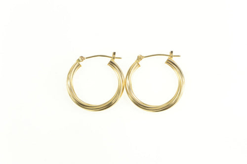 14K 22.0mm Twist Pattern Spiral Classic Hoop Earrings Yellow Gold
