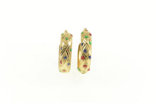 Load image into Gallery viewer, 14K Green Red Blue Enamel Dotted Hoop Earrings Yellow Gold