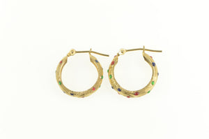 14K Green Red Blue Enamel Dotted Hoop Earrings Yellow Gold