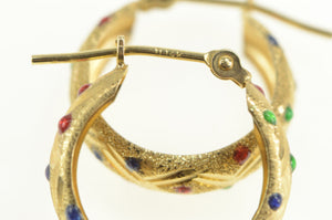 14K Green Red Blue Enamel Dotted Hoop Earrings Yellow Gold