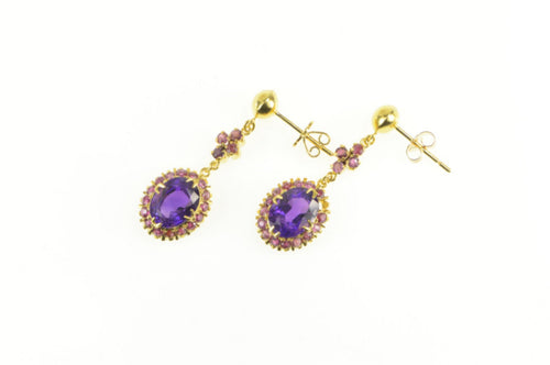 Gold Plated 6.40 Ctw Amethyst Ruby Halo Dangle Earrings