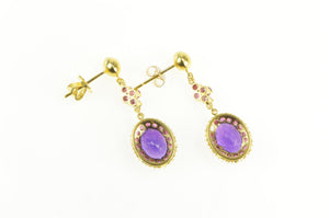Gold Plated 6.40 Ctw Amethyst Ruby Halo Dangle Earrings