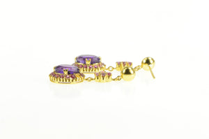 Gold Plated 6.40 Ctw Amethyst Ruby Halo Dangle Earrings