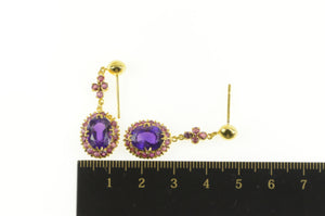 Gold Plated 6.40 Ctw Amethyst Ruby Halo Dangle Earrings