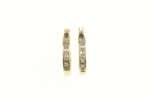 10K Channel Classic Diamond Hoop Statement Earrings Yellow Gold