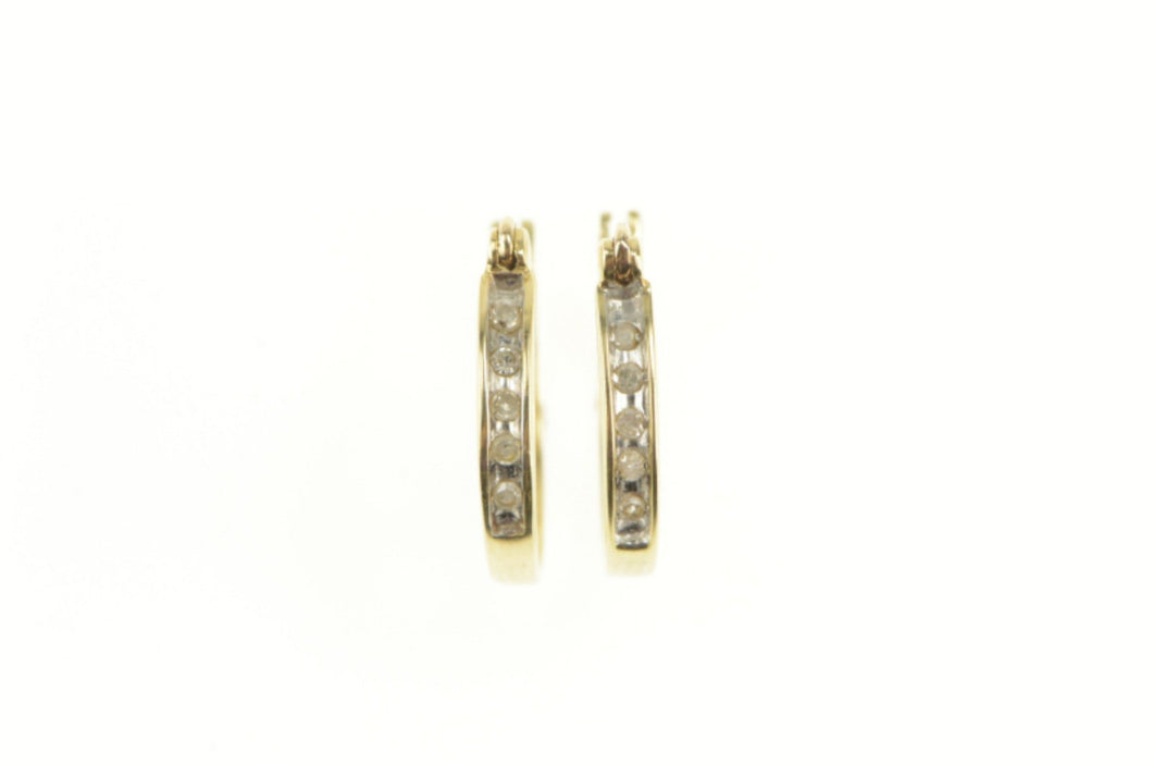 10K Channel Classic Diamond Hoop Statement Earrings Yellow Gold