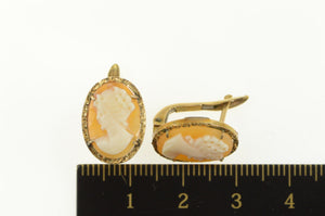 14K Ornate Carved Shell Cameo Lever Back Classic Earrings Yellow Gold