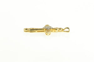 14K Diamond Ornate Filigree Cross Christian Faith Pendant Yellow Gold