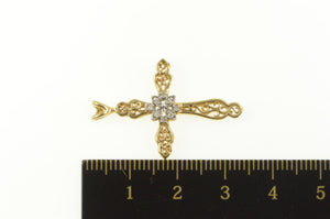 14K Diamond Ornate Filigree Cross Christian Faith Pendant Yellow Gold