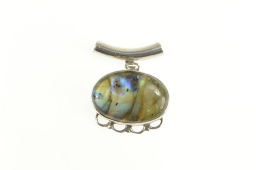 Sterling Silver Oval Labradorite Cabochon Ornate Statement Pendant