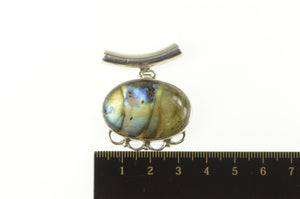 Sterling Silver Oval Labradorite Cabochon Ornate Statement Pendant