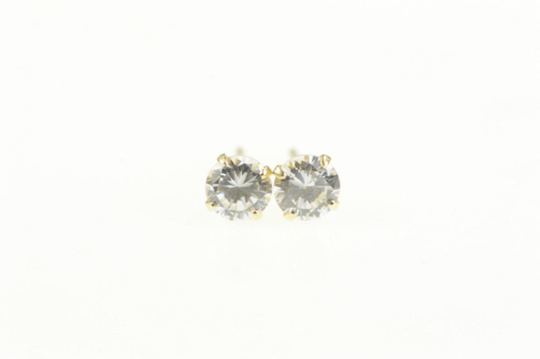 14K Cubic Zirconia Round Solitaire Classic Stud Earrings Yellow Gold