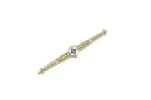 Load image into Gallery viewer, 14K Art Deco Sim. Sapphire Diamond Filigree Bar Pin/Brooch White Gold