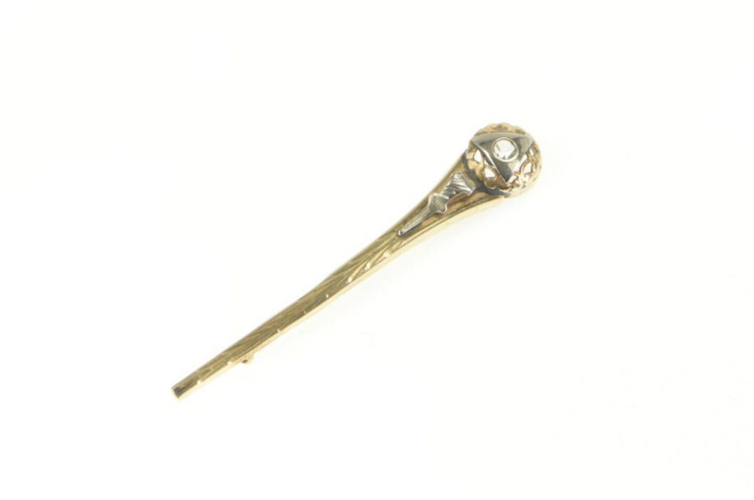 14K Art Deco Two Tone Rose Cut Diamond Bar Pin/Brooch Yellow Gold