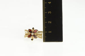 14K Garnet Diamond Flower Ornate Engagement Ring Yellow Gold