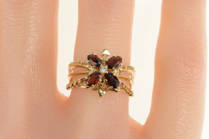 14K Garnet Diamond Flower Ornate Engagement Ring Yellow Gold