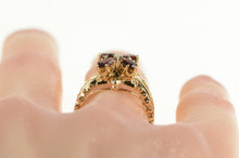 Load image into Gallery viewer, 14K Garnet Diamond Flower Ornate Engagement Ring Yellow Gold